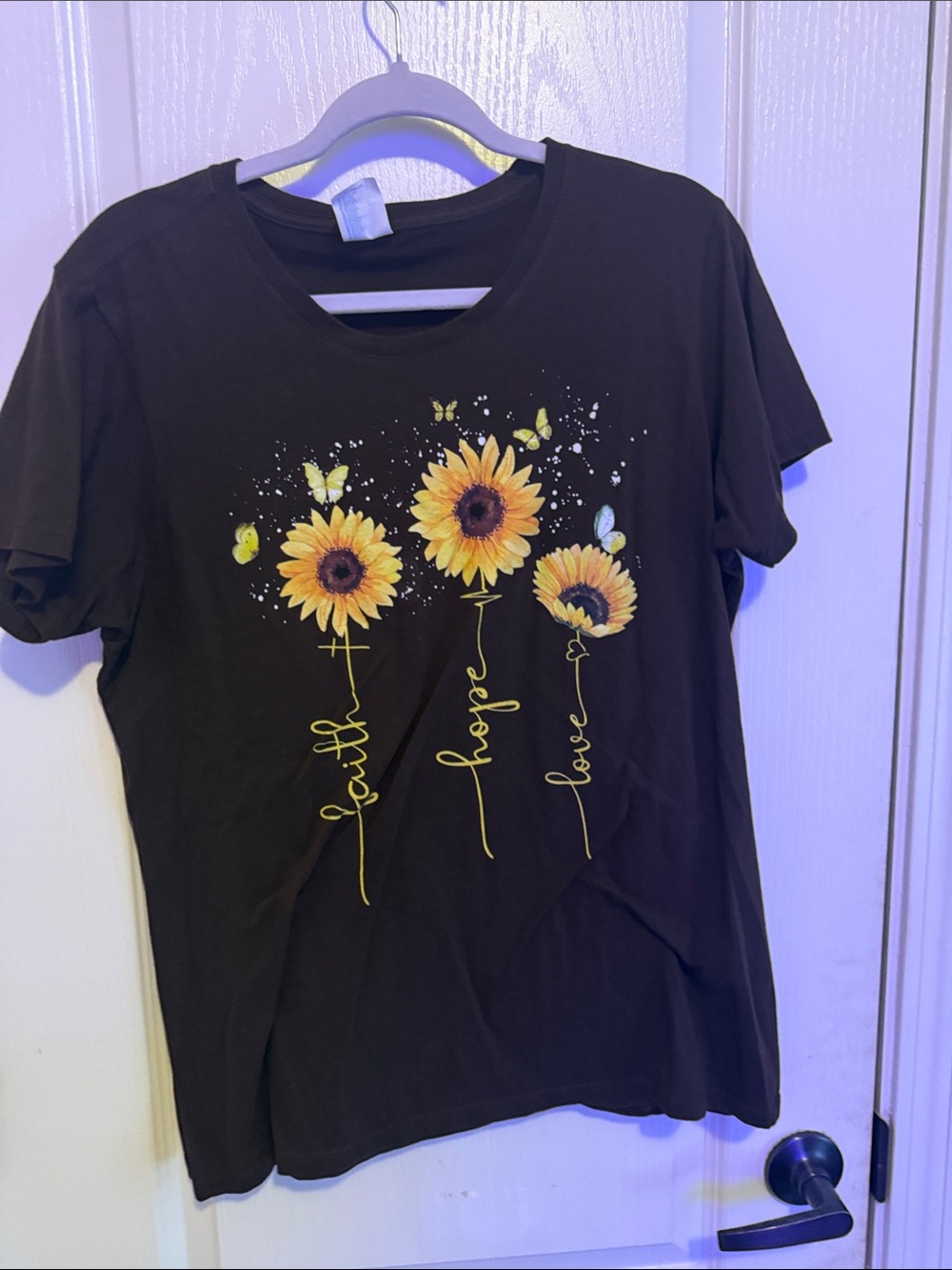 Tee with Yellow Sunflower Faith Hope Love Graphic